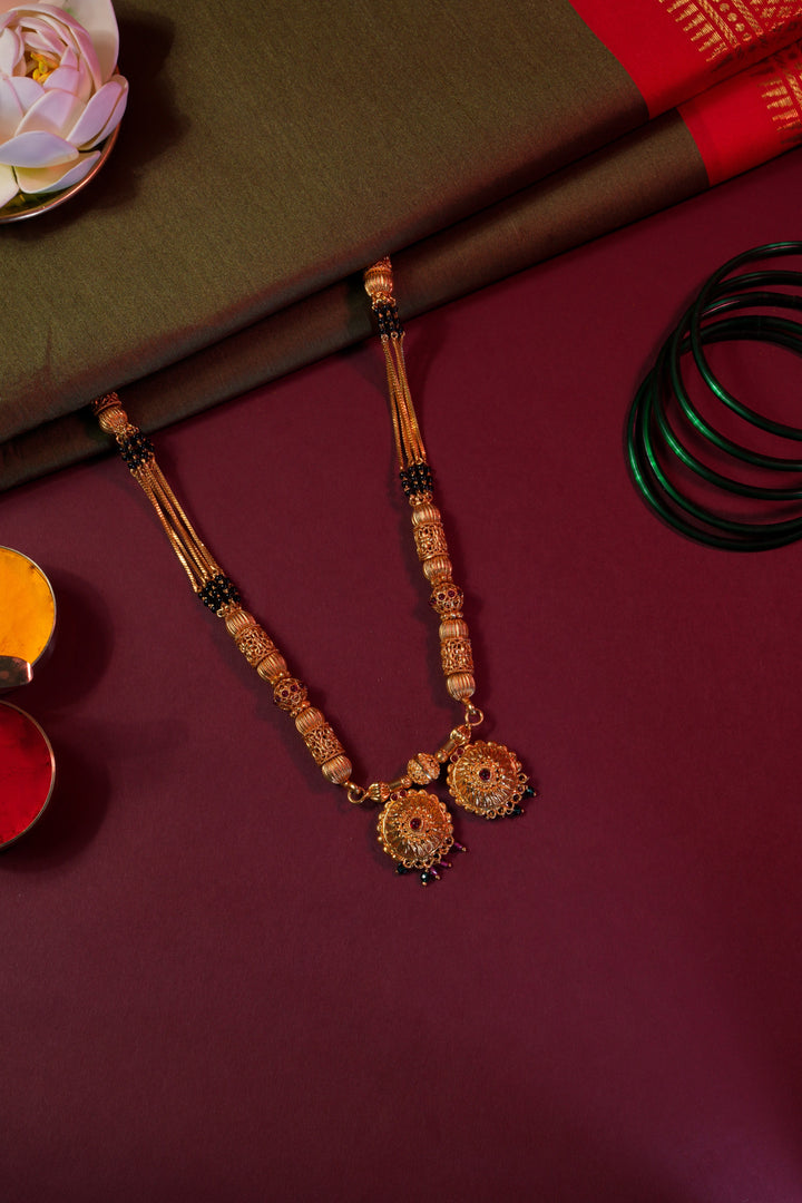 Peach Tassels Golden mangalsutra